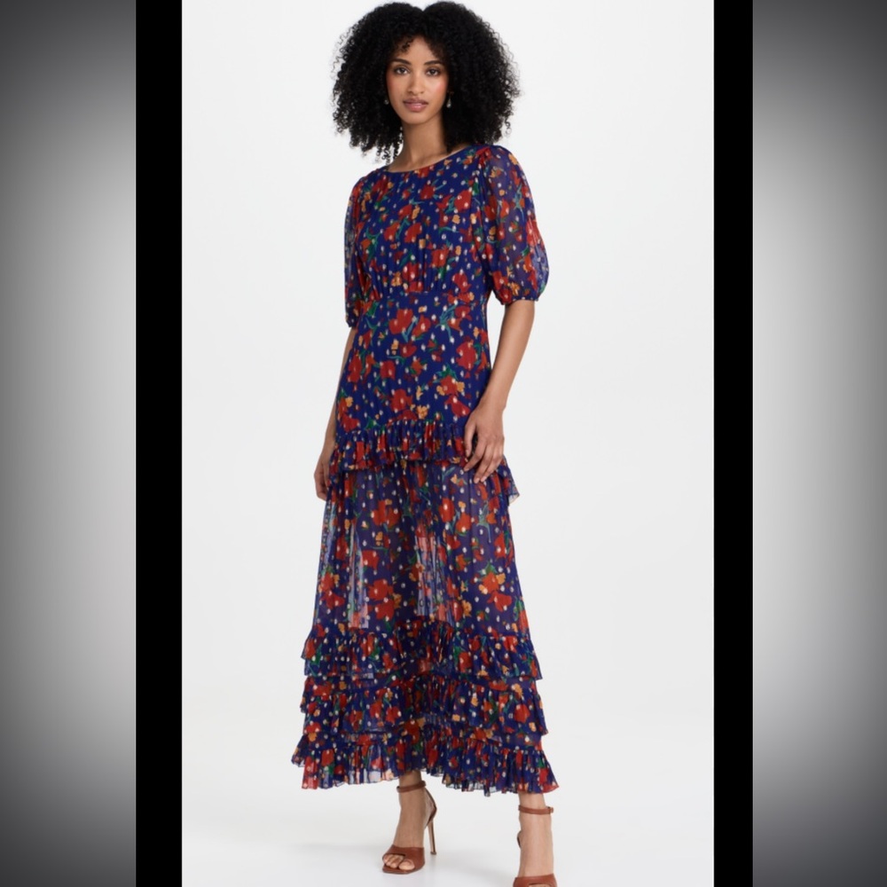 Rixo Shireen Metallic Floral Maxi Dress